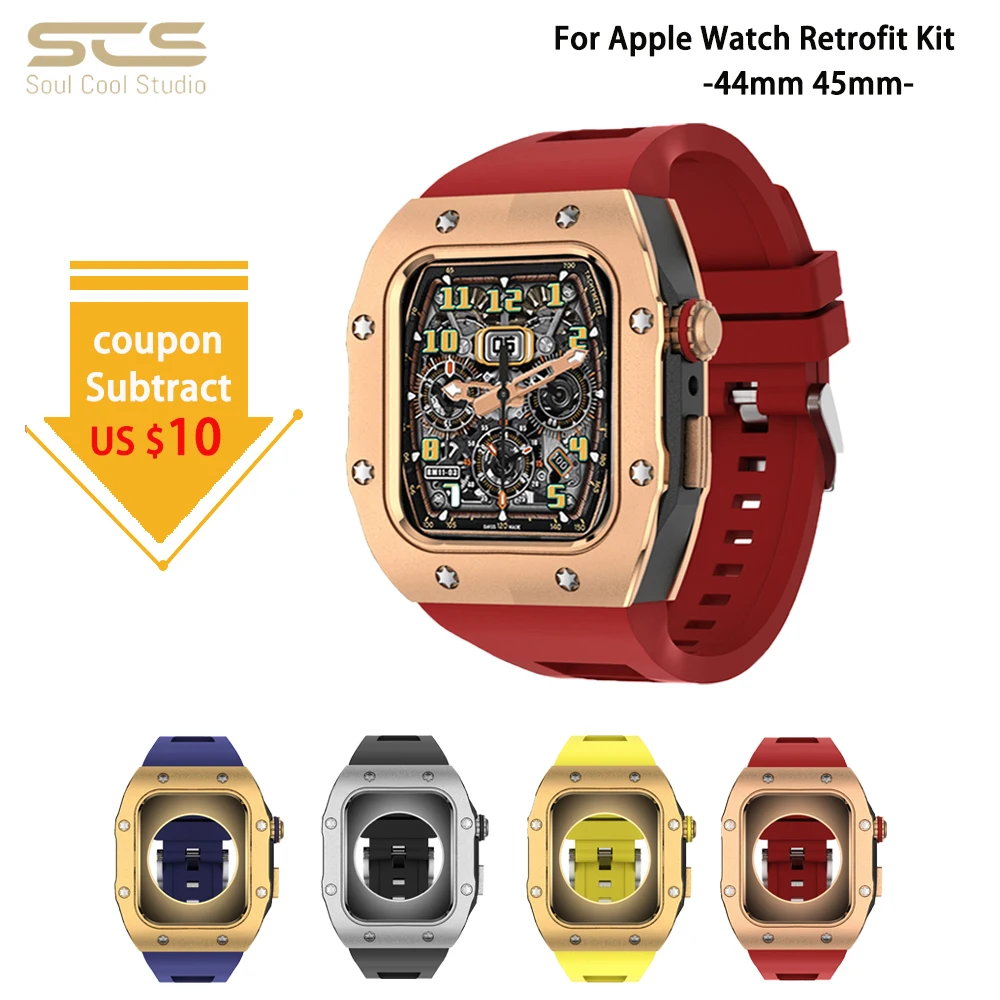 For Apple Watch Series 7/8 44mm 45mm  Luxury Accessories For iWatch SE/6/5/4/ Alloy Housing Refit Case Strap Package