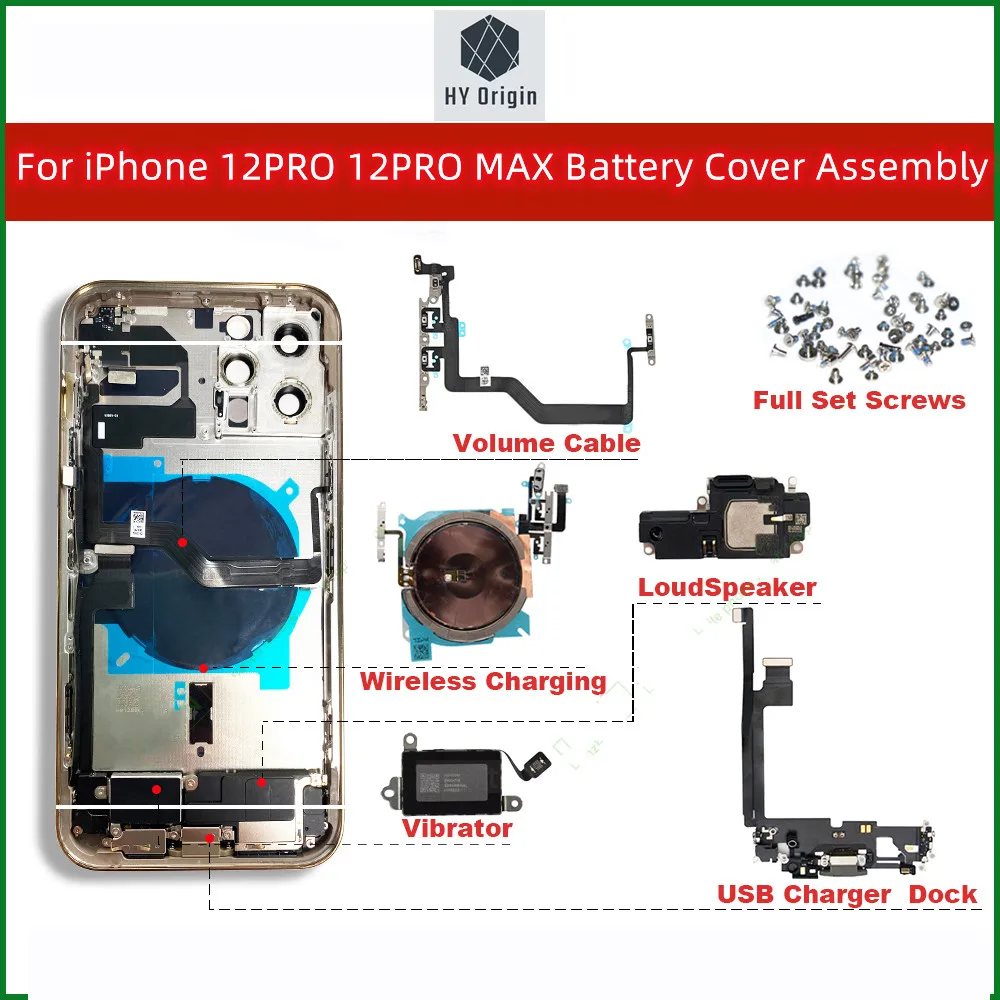 For iPhone 12/12Pro/12PROMax battery back cover, middle case, SIM card tray, side key assembly, soft case cable installation