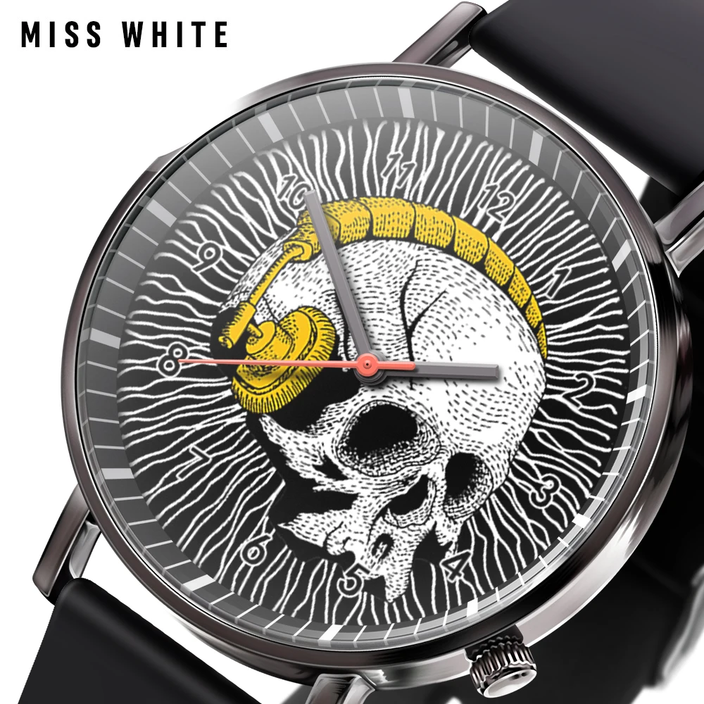 Luxury leisure quartz Korean version watch men and women skull black and white color watches trend sports wrist watch