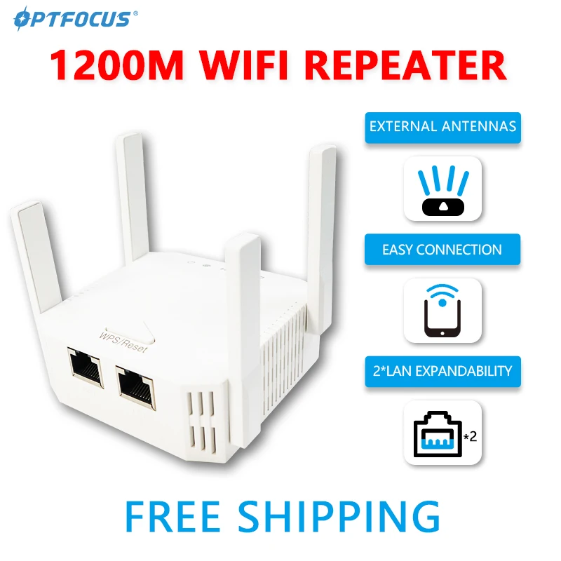 

OPTFOCUS 2.4G 5G WiFi Repeater 1200Mbps 300Mbps 2 LAN WAN For Router Repetidor 4 Antennas Wi fi Amplificador Range Extender