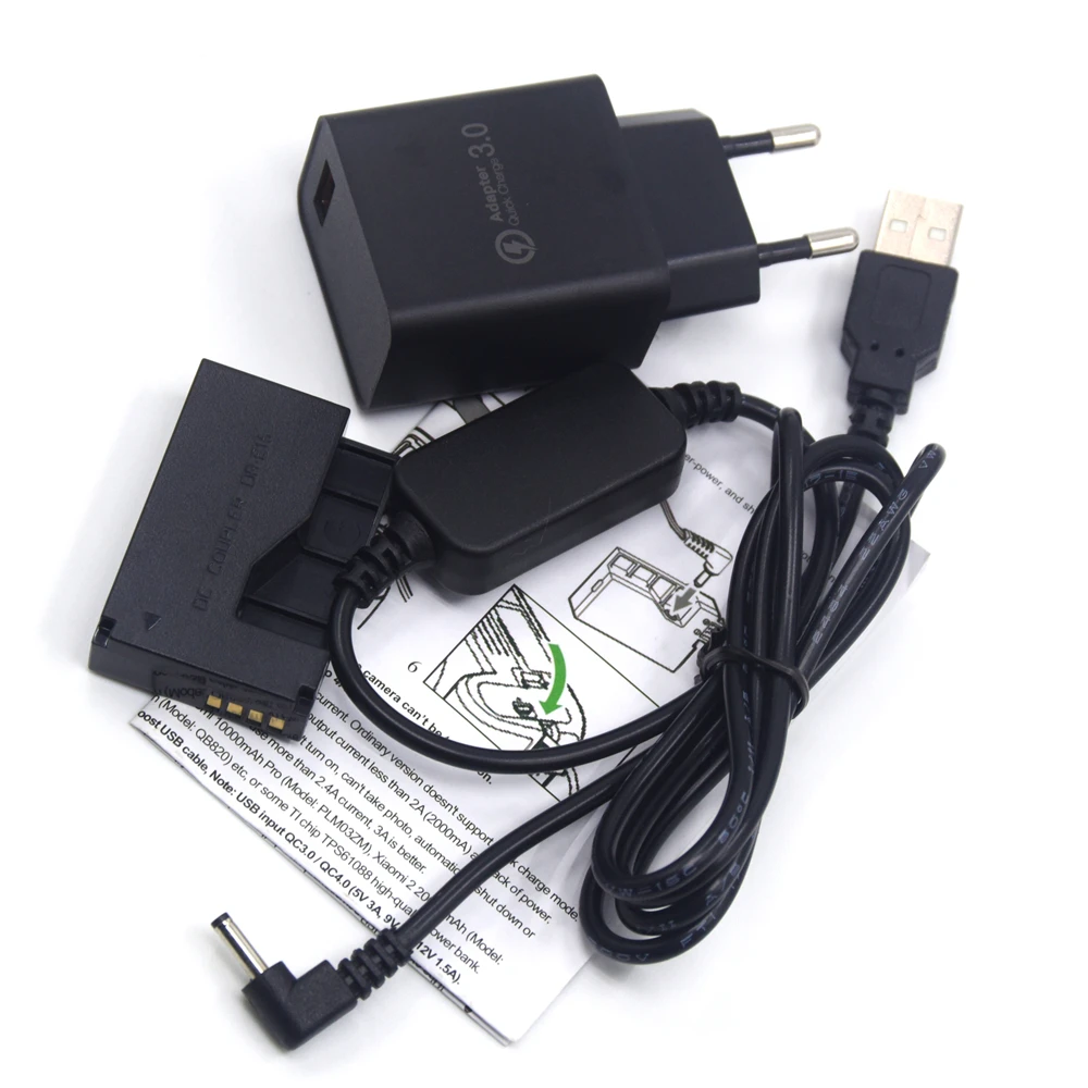 

QC3.0 USB Charger + ACK-E15 USB Power Cable + LP-E12 Dummy Battery DR-E15 for Canon ACK-E15 EOS 100D Kiss x7 Rebel SL1 SX70HS