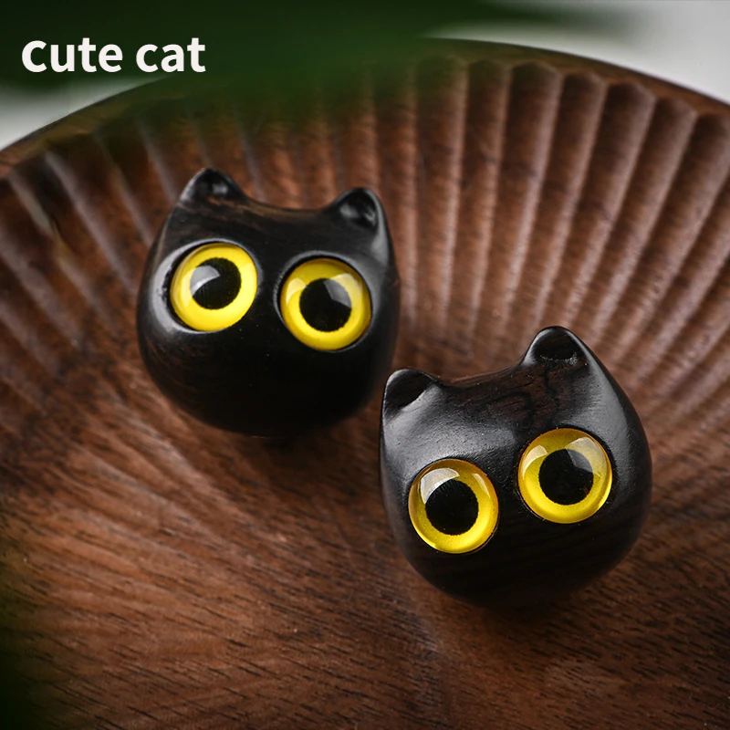 

Ebony wood carving cartoon big eyes cute cat head diy jewelry necklace pendant accessories key chain bag trailer hanging accesso