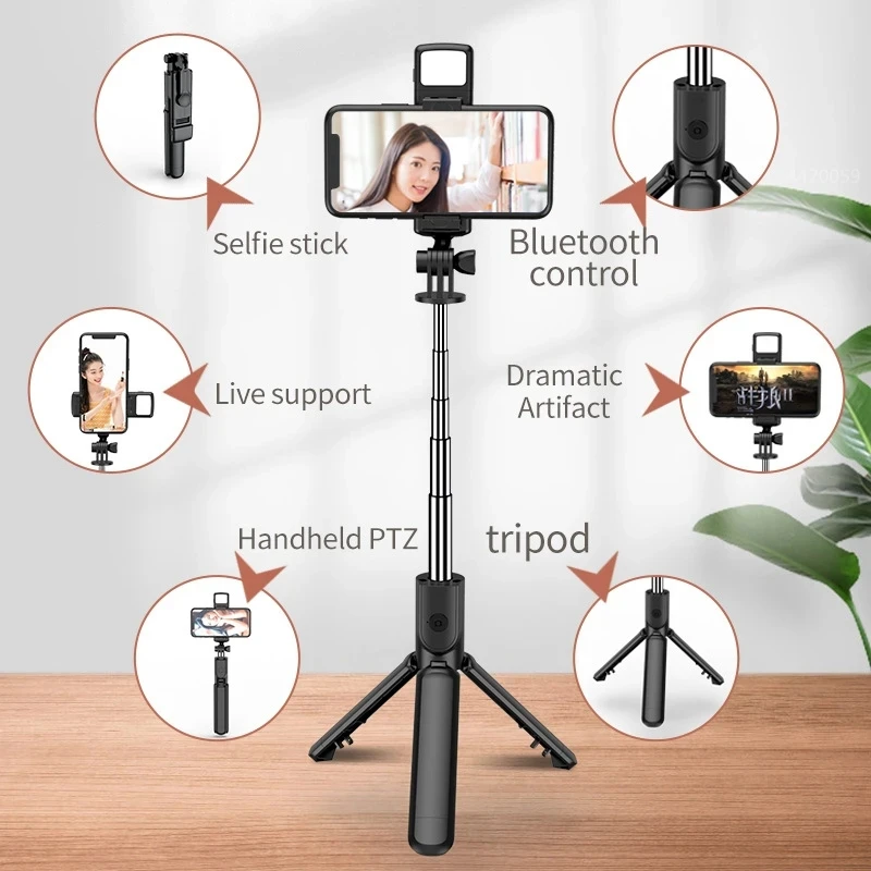 Roreta Foldable Wireless Bluetooth Selfie Stick Phone Holder Retractable Multifunctional Tripod With Remote shutter Selfie light images - 6