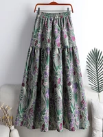 qooth 2022 spring high waist stitching jacquard embroidery flowers mid length a line womens skirt qt1676
