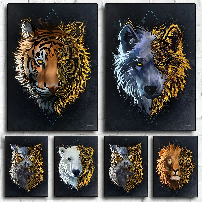 Настенная картина с изображением Льва, тигра, волка, совы