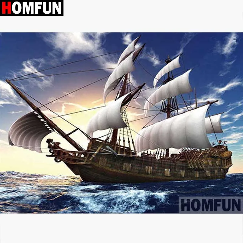 

Алмазная живопись HOMFUN, картина из квадратных/круглых страз 5D «сделай сам», вышивка крестиком «корабль», стразы