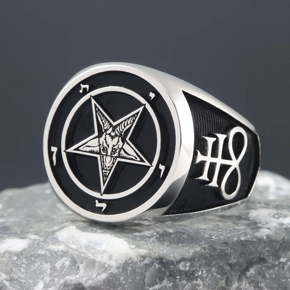 Фото Церковь Сатаны, Sigil Baphomet, Lucifer, сатановая печатка, значок, языческое серебряное кольцо №1