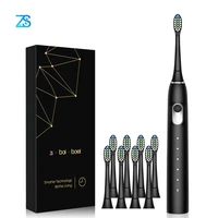 zs quiet sonic wireless base ipx7 waterproof 5 modes acoustic wave electric toothbrush soft bristle with 8 replacement heads
