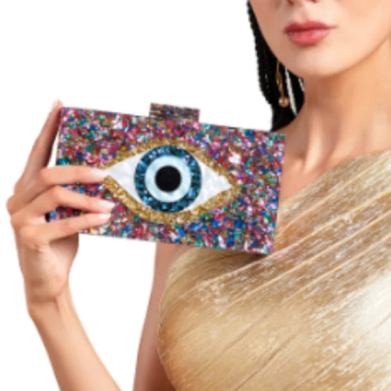 

Clutch Purses for Women-Evil Eye Acrylic Clutch Glitter Purse Evening Bag Chain Shoulder Crossbody Handbags