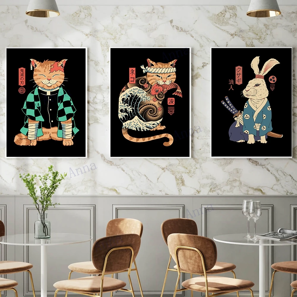 Классический японский постер укиё-э искусство на холсте картина принт смешная