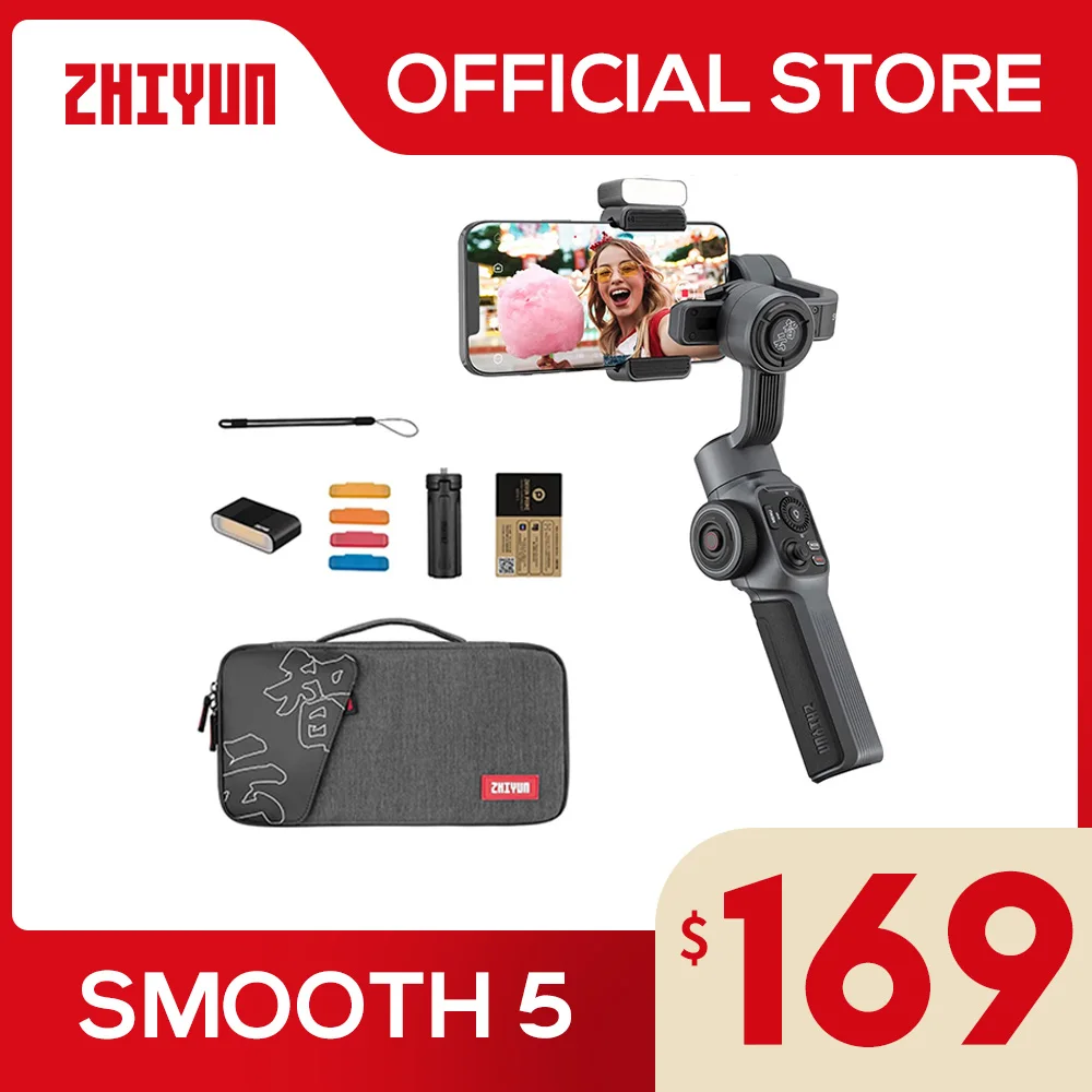 ZHIYUN Official Smooth 5 Gimbal Phone Handheld Stabilizer 3-Axis Smartphone for iPhone 14 Pro Max/Huawei/Xiaomi VS DJI OM 6