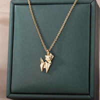 vintage fox cat pendant necklaces for women stainless steel plated animal chain choker necklace party jewelry gift femme