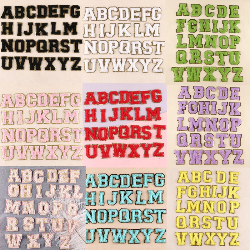 26pc/set A-Z  Letter Iron-on Patches Small 5.5cm Gold And White Towel Patches Chenille Alphable English Letter Patch