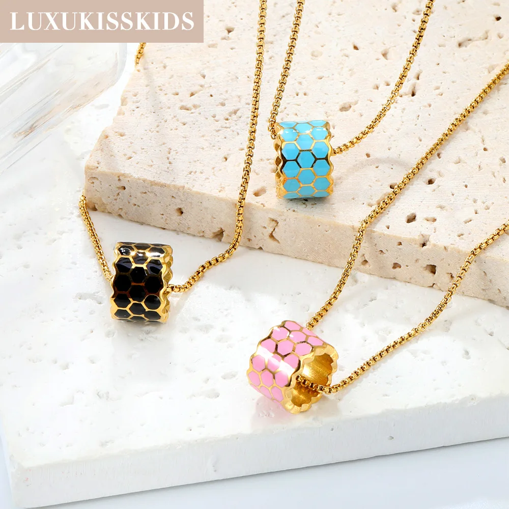 Фото LUXUKISSKIDS модные готические черные цилиндрические ожерелья с подвеской для женщин/мужчин пара стальное розовое колье юбилейные украшения для подарков №2