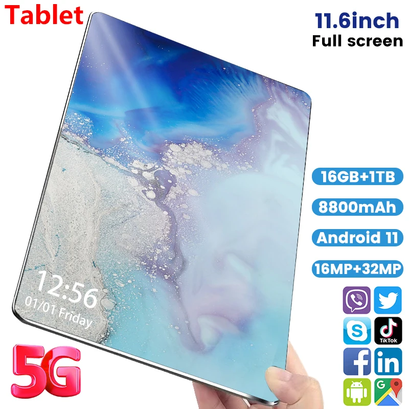 2023 Versione Globale Tablet 11.6 Pollici 16Gb Ram 1Tb Rom 8800Mah Android 11.0 Wifi Dual Sim Card Rete A Schermo Intero