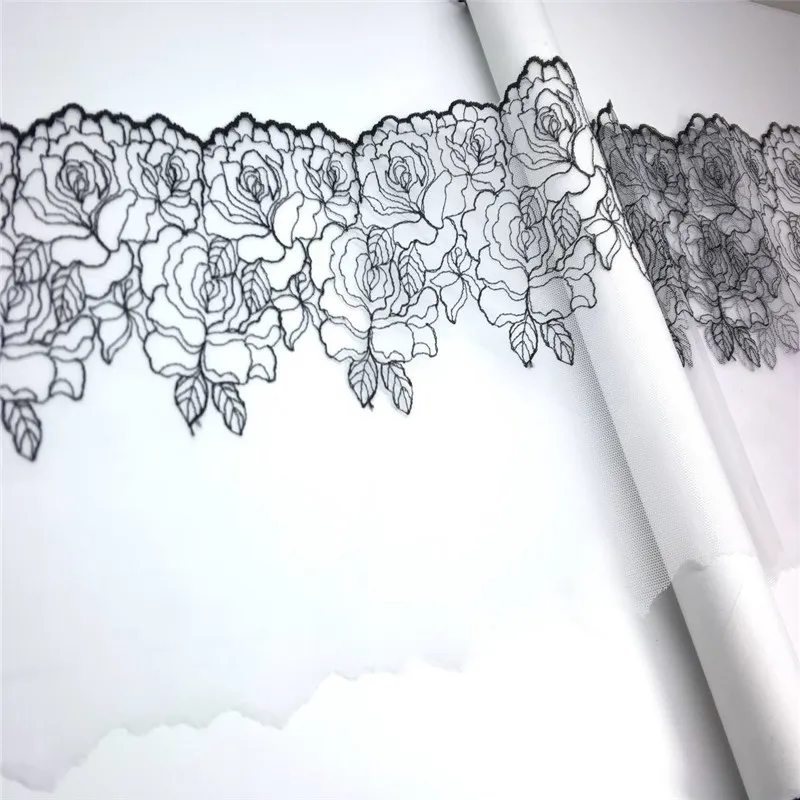 Nude Embroidery Lace Fabrics DIY Bra Needle Work Accessories Black Mesh Embroidered Lace For Dress Sewing Crafts