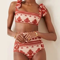 print lace up bikini fashion swimsuit two pieces tankini women swimming suits separate bandeau summer beach solid