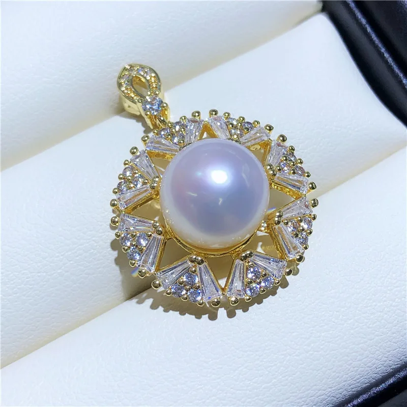 

AAA+ 11-10mm Real Natural White South Sea Round Pearl Pendant Necklace S925