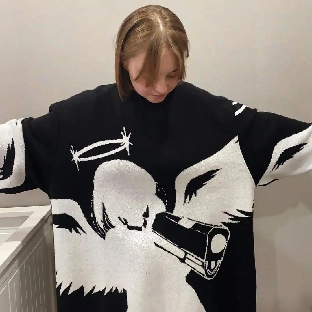 

Autumn/Winter Anime Print Japan Trend Brand Loose Couple Round Neck Sweater Women's Knitwear Men Outwear Sweater Younth