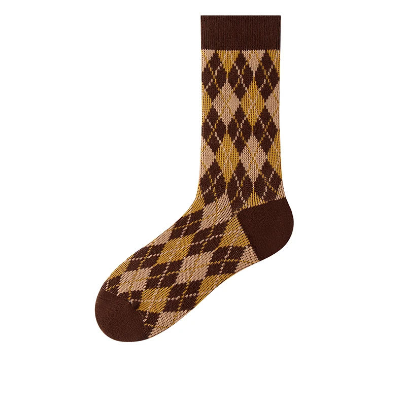 Crew Combed Cotton Casuals Fashion Autumn Winter Colorful Argyle Warm Rib Jacquard Large Size Warm Thick