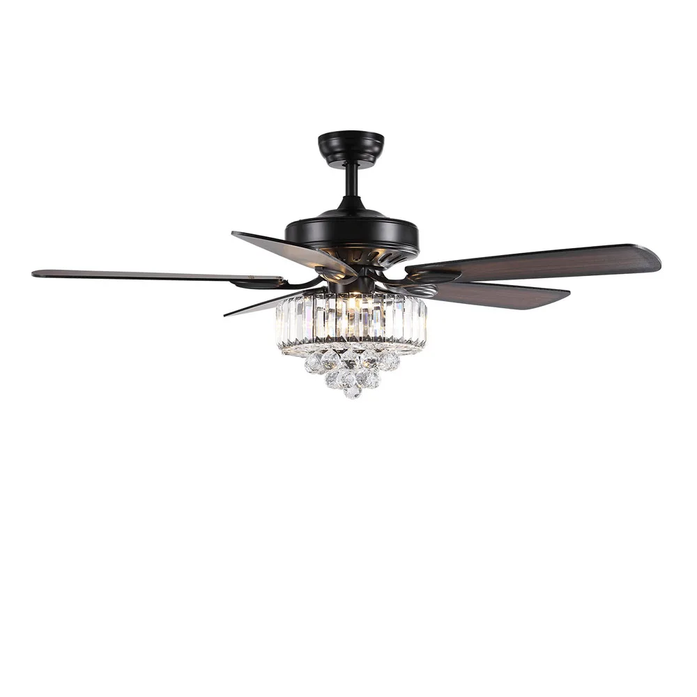 52&quot Silver Black Crystal Ceiling Fans With Light Blades Reverse DC 110V 220V Wood Lamp Remote Control Hanging |