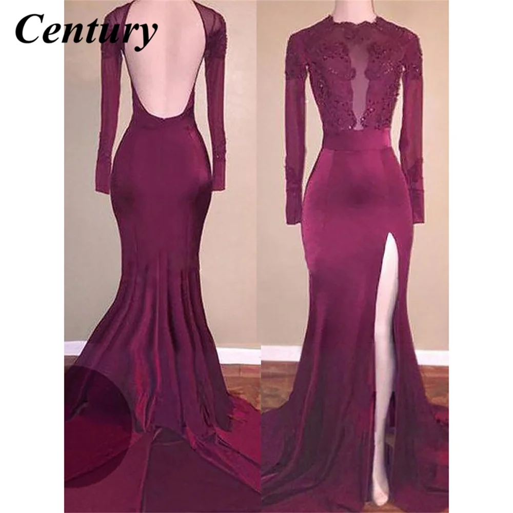 

Century Grape Satin Prom Gowns Scoop Brush Train Women's Evening Dress Burgundy Prom Dresses Vestidos De Fiesta Night Dresses