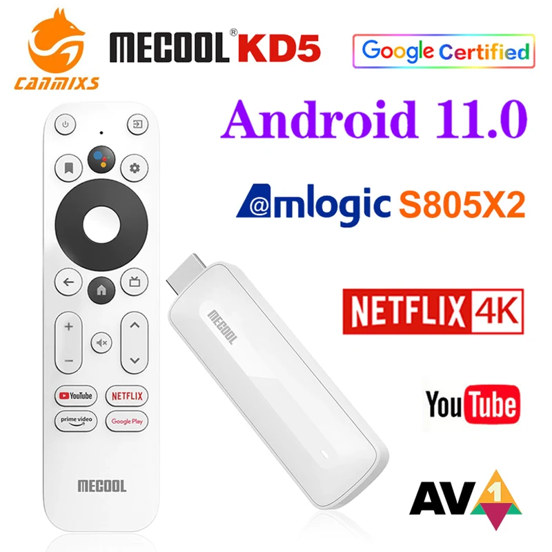 

2022 Mecool KD5 Netflix 4K TV Stick Amlogic S805X2 TV Box Android 11 1GB 8GB Google PLAY Certified Support AV1 Dual Wifi TV