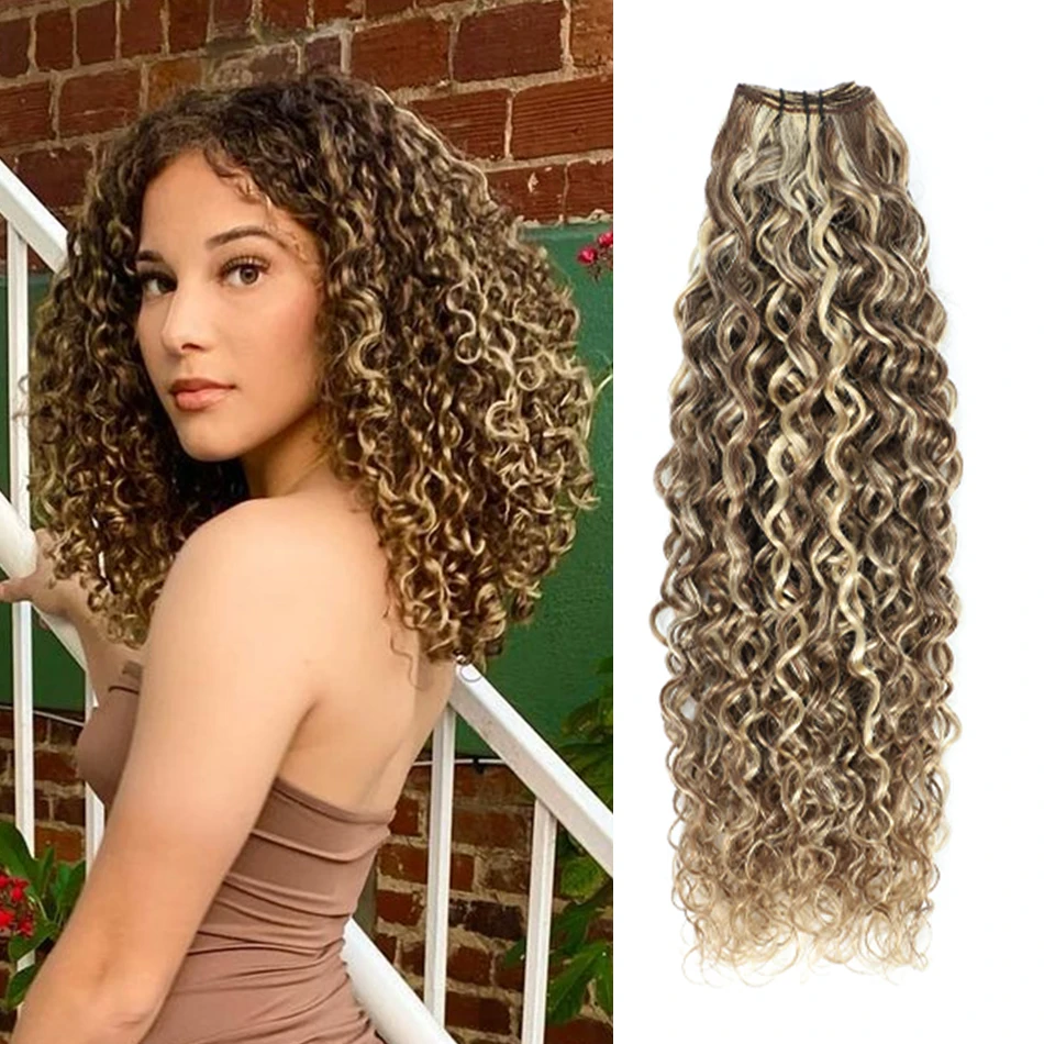 

SOVO Honey Blonde Water Wave Human Hair Extensions 100G Highlight P6/613 Natural Wet and Wavy Peruvian Curly Hair Weave Bundles