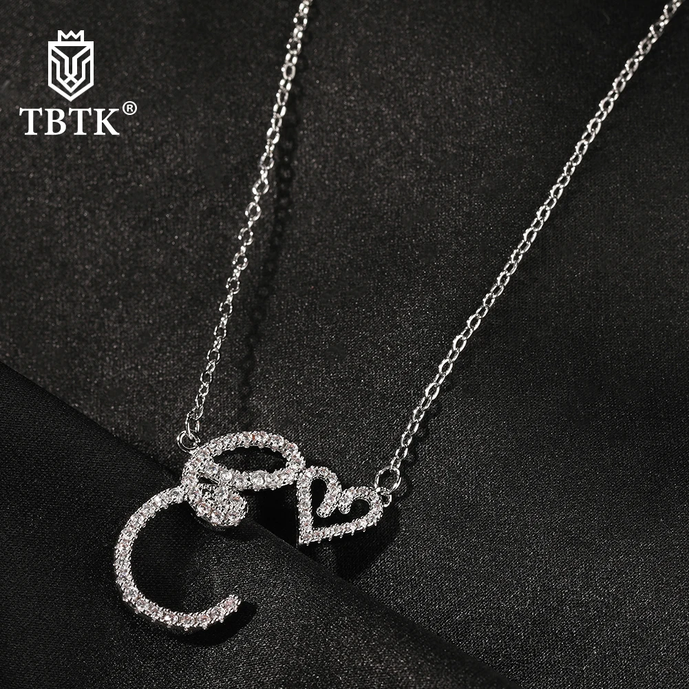 

TBTK A-Z Cursive Initial Letters With Mini Heart Pendant Necklace Iced Out Cubic Zircon Charm Necklace Best Gift For Women Girl