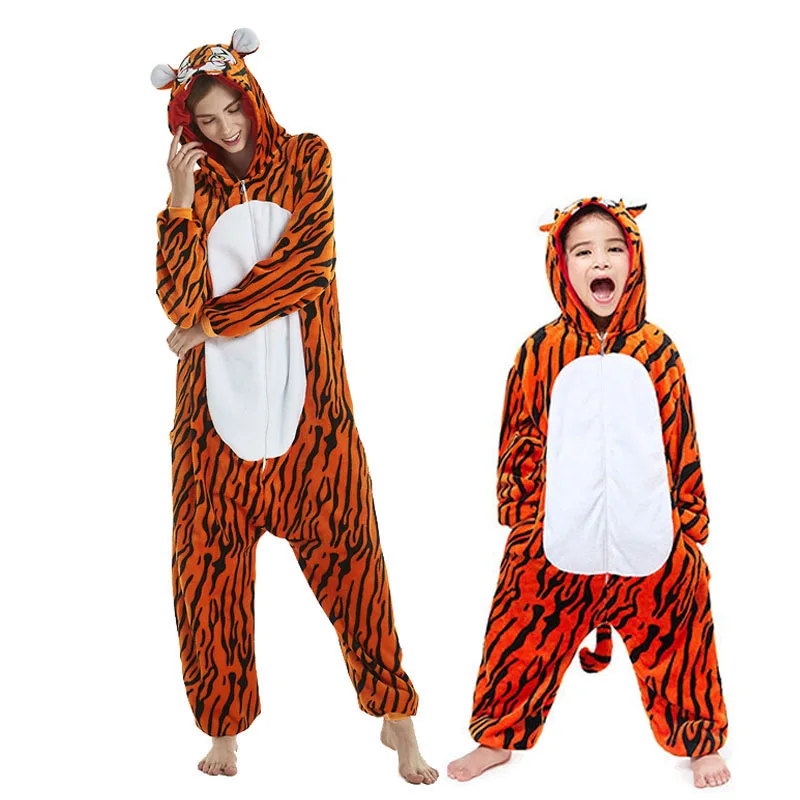 Family Kigurumi Pajamas Brown Tiger Animal Onesie Cosplay Costume Pajamas For Kids and Adults