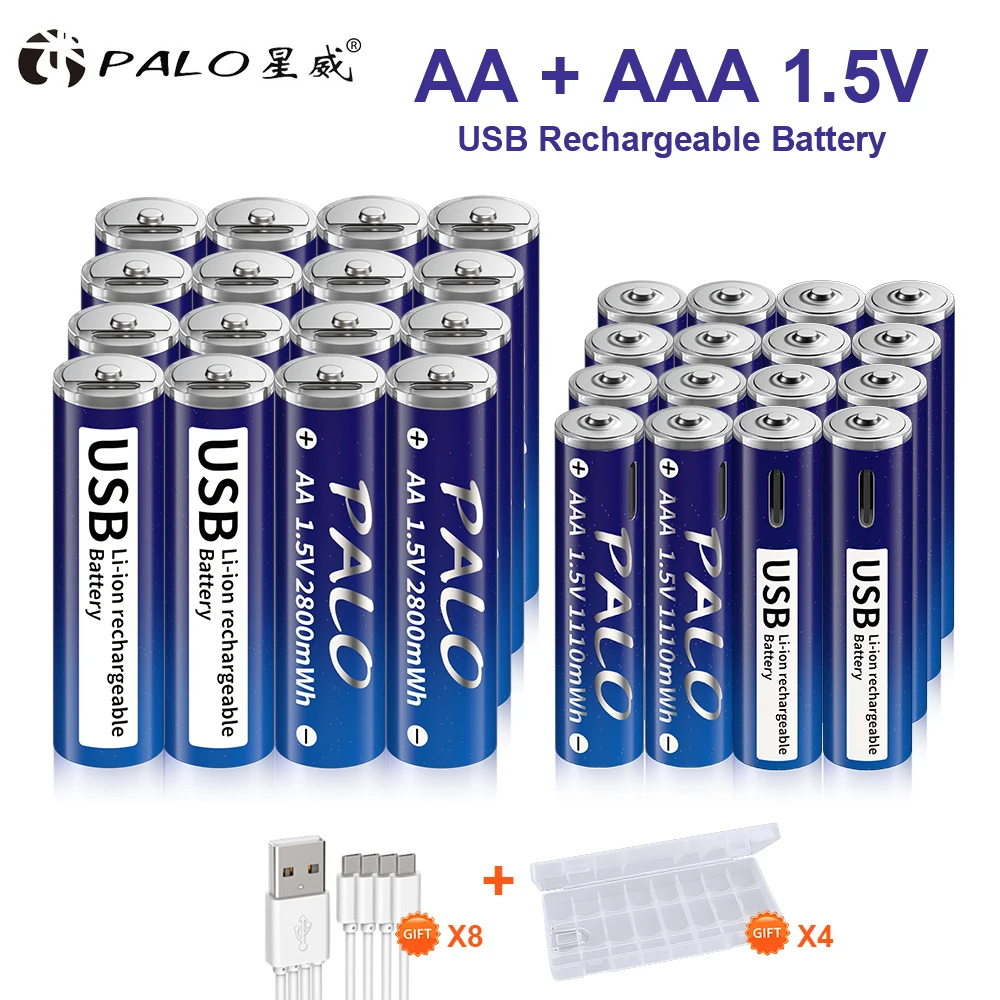 Перезаряжаемая USB батарея AA + AAA 1,5 в AA МВтч/AAA МВтч, литий-ионные батареи для игрушек, часов, MP3-плеера, Термометра + кабеля