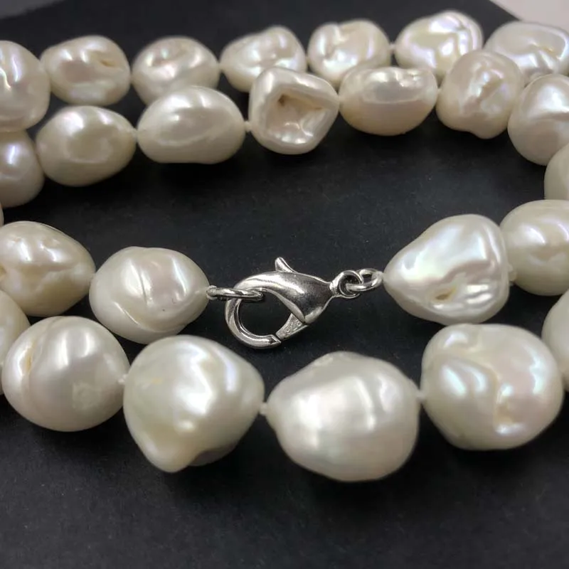 

[ELEISPL JEWELRY Baroque White Rare Pearls Necklace 11-12mm KeShi Beads 17" Free Shipping ##22010395