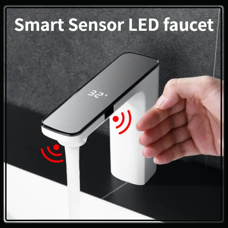 Luxury Smart Led Faucet Kitchen Sink Mixer Tap Bathroom Basin Digital Faucet Vanity Auto Tap
