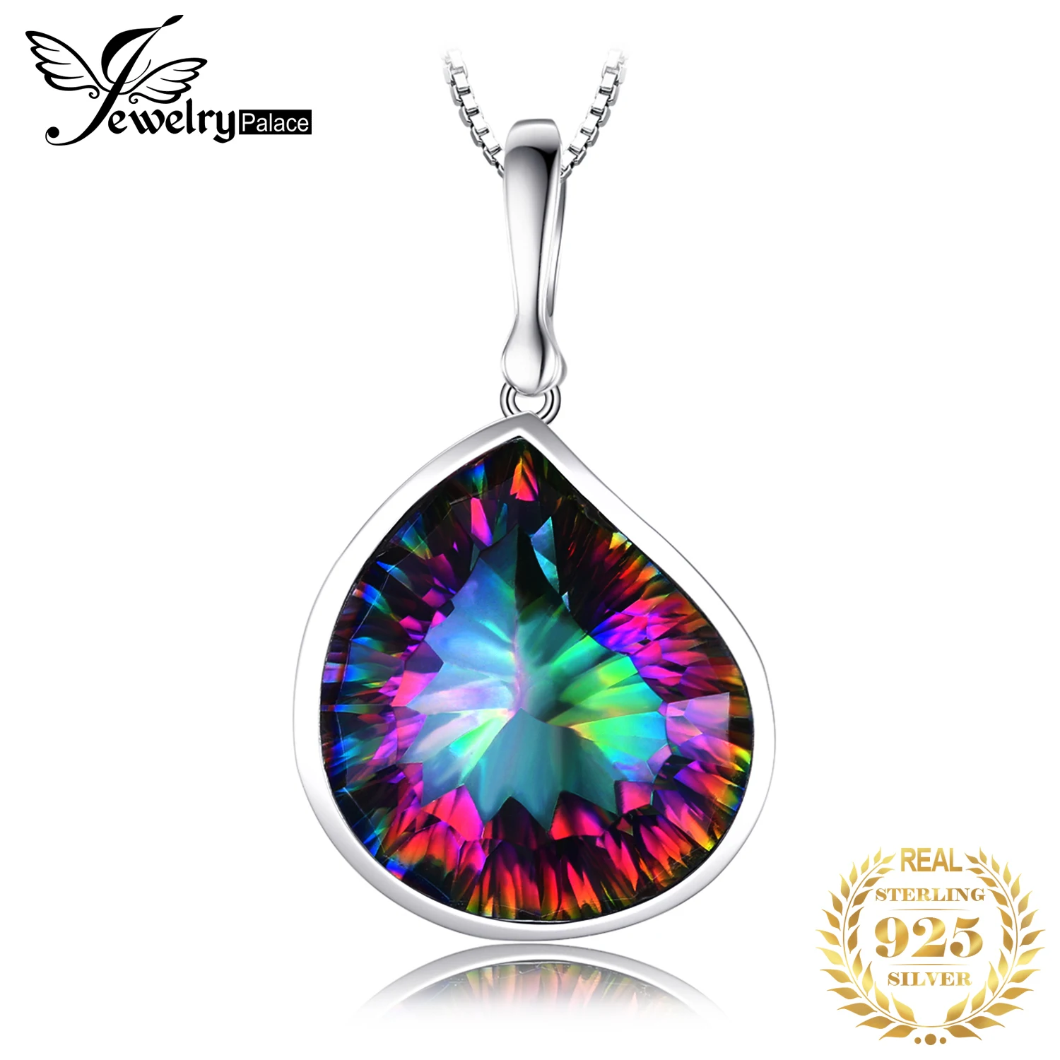 

JewelryPalace HUGE 15ct Genuine Rainbow Mystic Quartz 925 Sterling Silver Pendant Necklace for Women Gemstone Choker No Chain