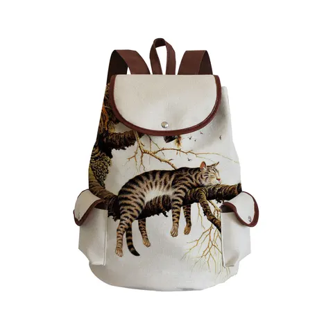 Женский рюкзак с принтом кошки и масляной живописью на заказ, вместительный дизайнерский рюкзак, портативные льняные рюкзаки для женщин и университетов