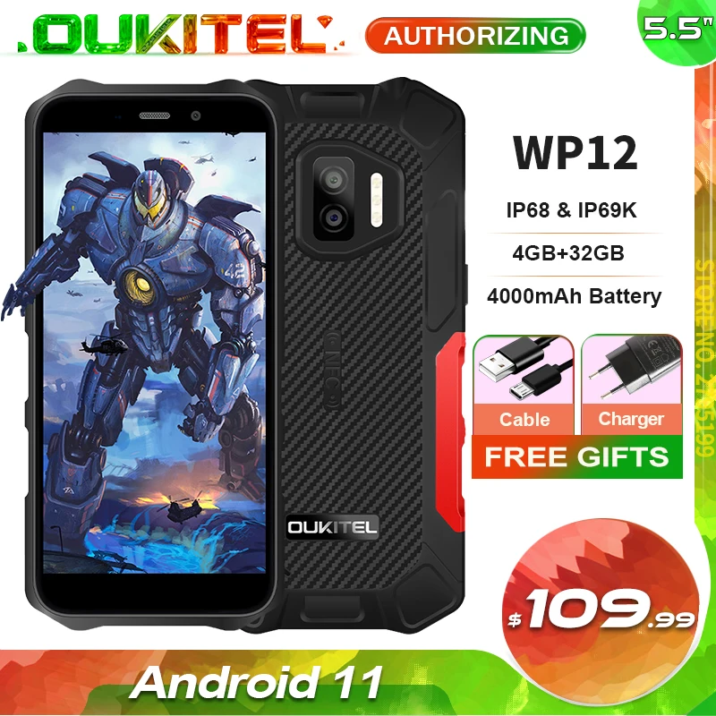 

Смартфон OUKITEL WP12 First, Android 11, IP68, 5,5 дюйма, 4 + 32 ГБ, 4000 мАч