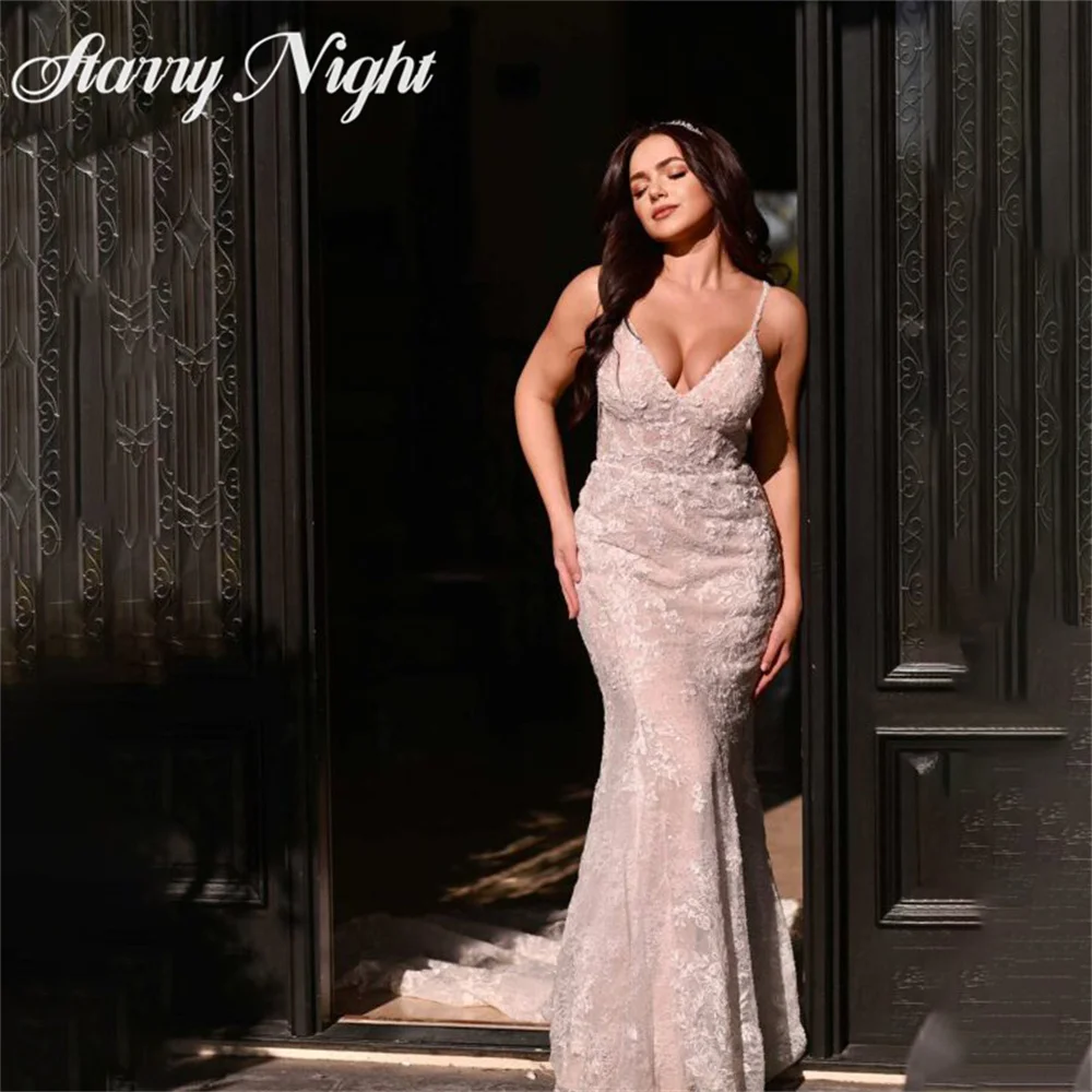 

Sparkly Sequins Mermaid Wedding Dress V Neck Wedding Gown Spaghetti Straps Beadings Dress For Women robe de mariage 2022 Popular