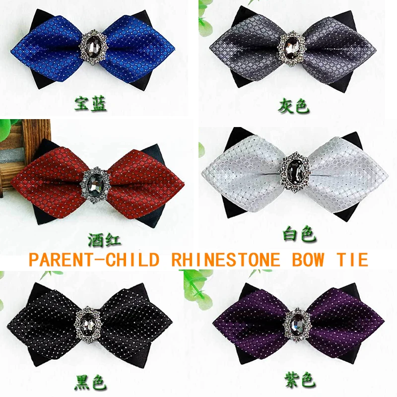 Mother-daughter Father-son Parent-child Rhinestone Plaid Color Matching Bow Tie Boys and Girls Party Wedding Gentleman