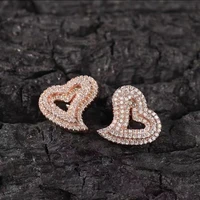 iced out heart stud earring for women hiphop hollowed out 3a zircon ear sutds rose gold filled ins 2022 jewelry pendientes gift