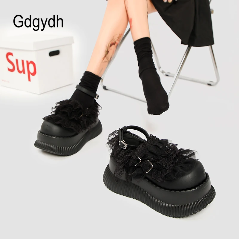 Gdgydh Womens Platform Mary Jane Fashion Lace Y2K Style Buckle Strap Versatile Lolita Shoes For Women Thick Bottom Cute Comfort