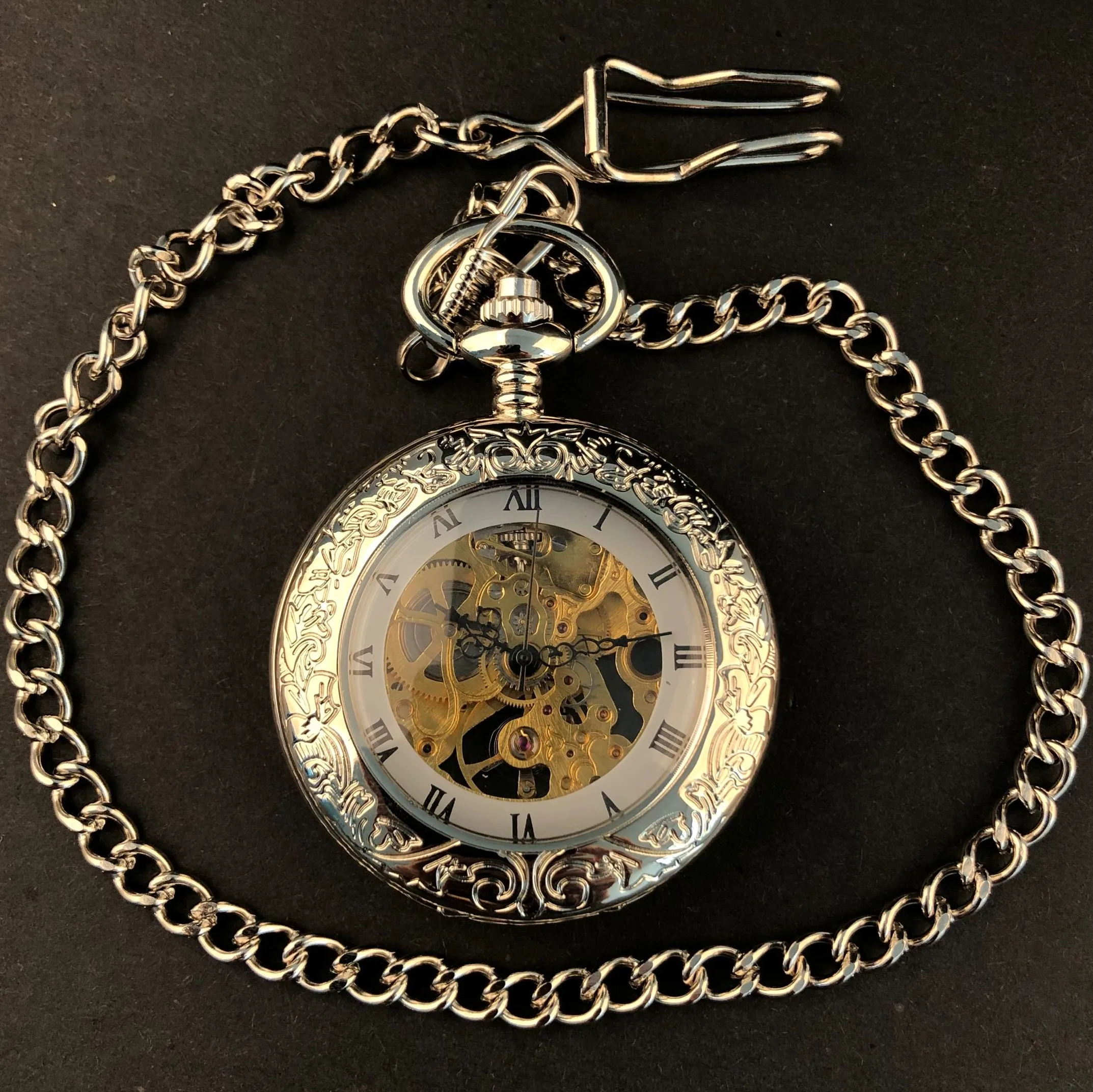 Unisex Fashion Silver Mechanical Pocket Watches For Women Personalised Pendant Necklace with Chain Clock PJX057