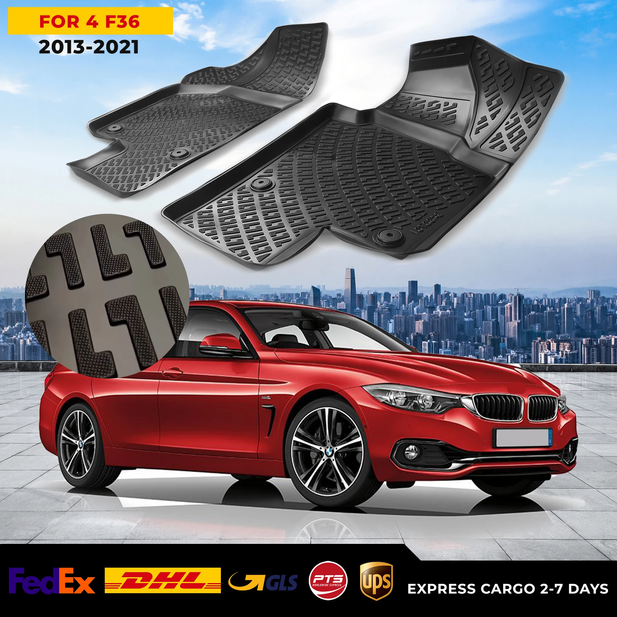 3D Car Floor Liner For BMW Series 4 F36 2013-2021 Waterproof Special Foot Pad Fully Surrounded Mat Accessories Rugs Non-slip