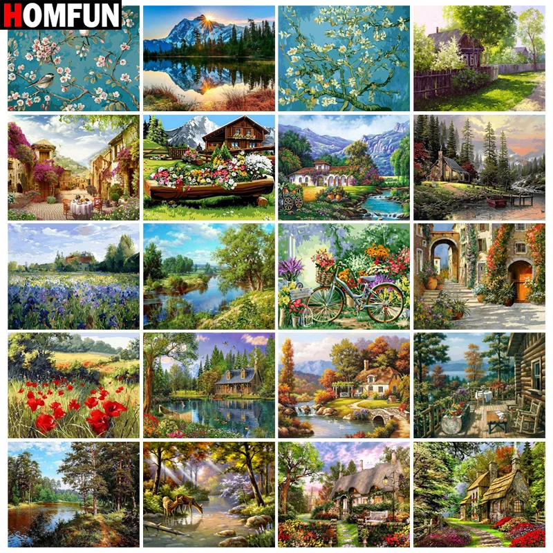 

Алмазная 5D Вышивка HOMFUN «сделай сам», полноформатная картина «пейзаж, дом, город, цветок», квадратная/круглая, стразы, декоративное искусство
