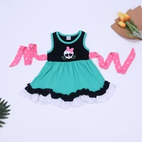 summer girls clothes black sleeveless white lace pink bow skull embroidery pattern girl dresses
