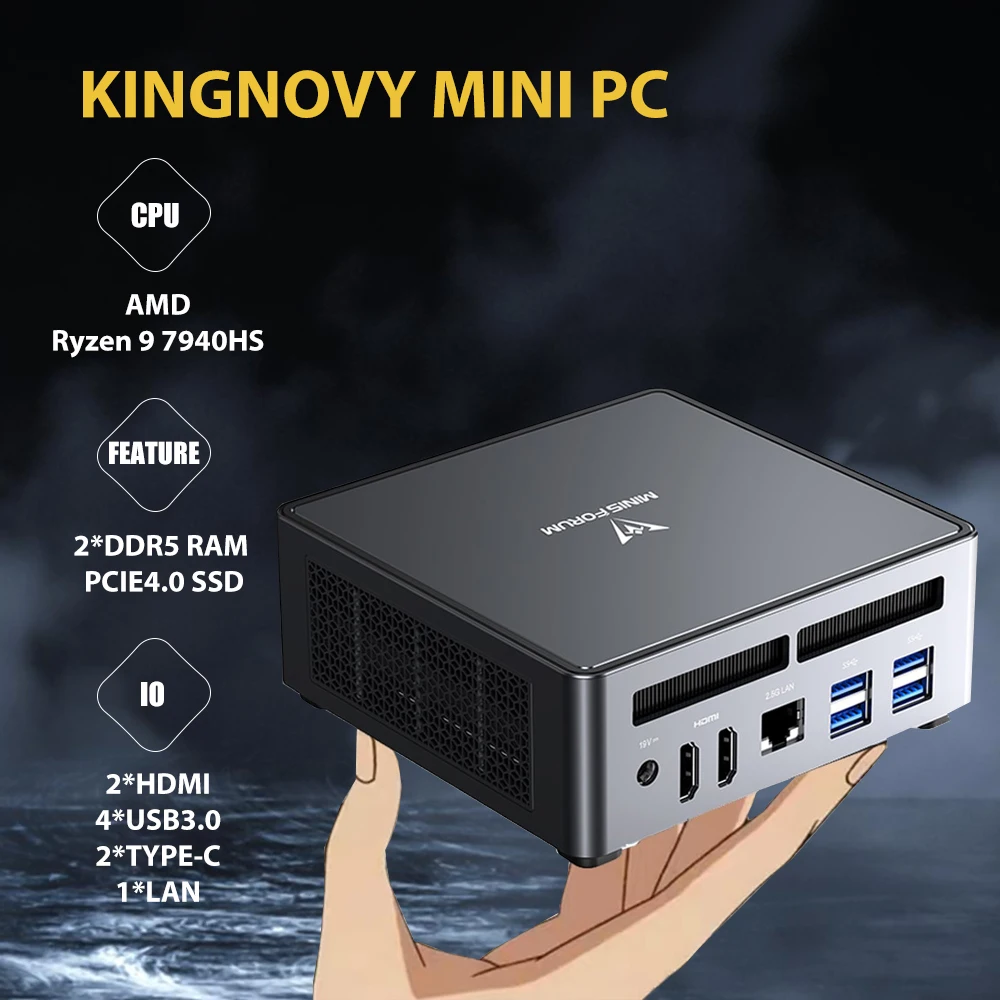 Мини-ПК MINISFORUM Venus Series UM790 Pro, AMD Ryzen 9 7940HS DDR5 32 ГБ 512 Гб PCIe 4,0 SSD, персональный компьютер 2x HDMI(4K) 2X USB4