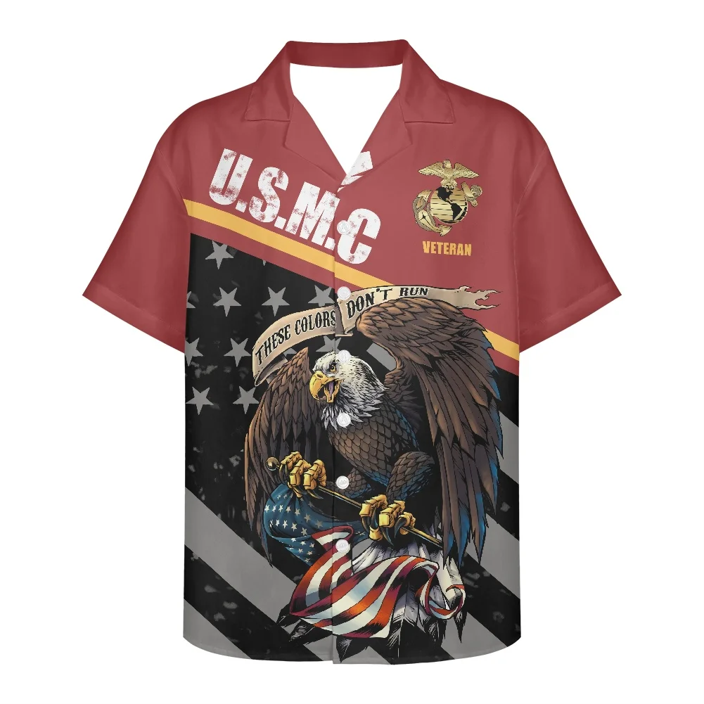 Polynesia Hawaii Summer 2022 Men Shirts American Statue of Liberty Print Clothing Plus Size Short-Sleeved V Neck Men's Shirts