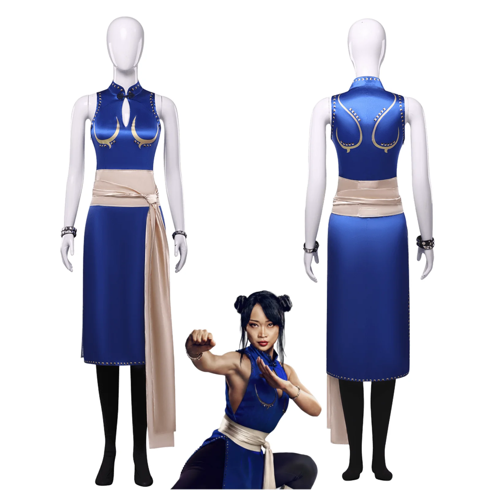 Фото Street Fighter 2026 Чунь Ли Косплей костюм Версия фильма Женский синий боевой наряд Игровой персонаж Хэллоуин Фестиваль Вечеринка