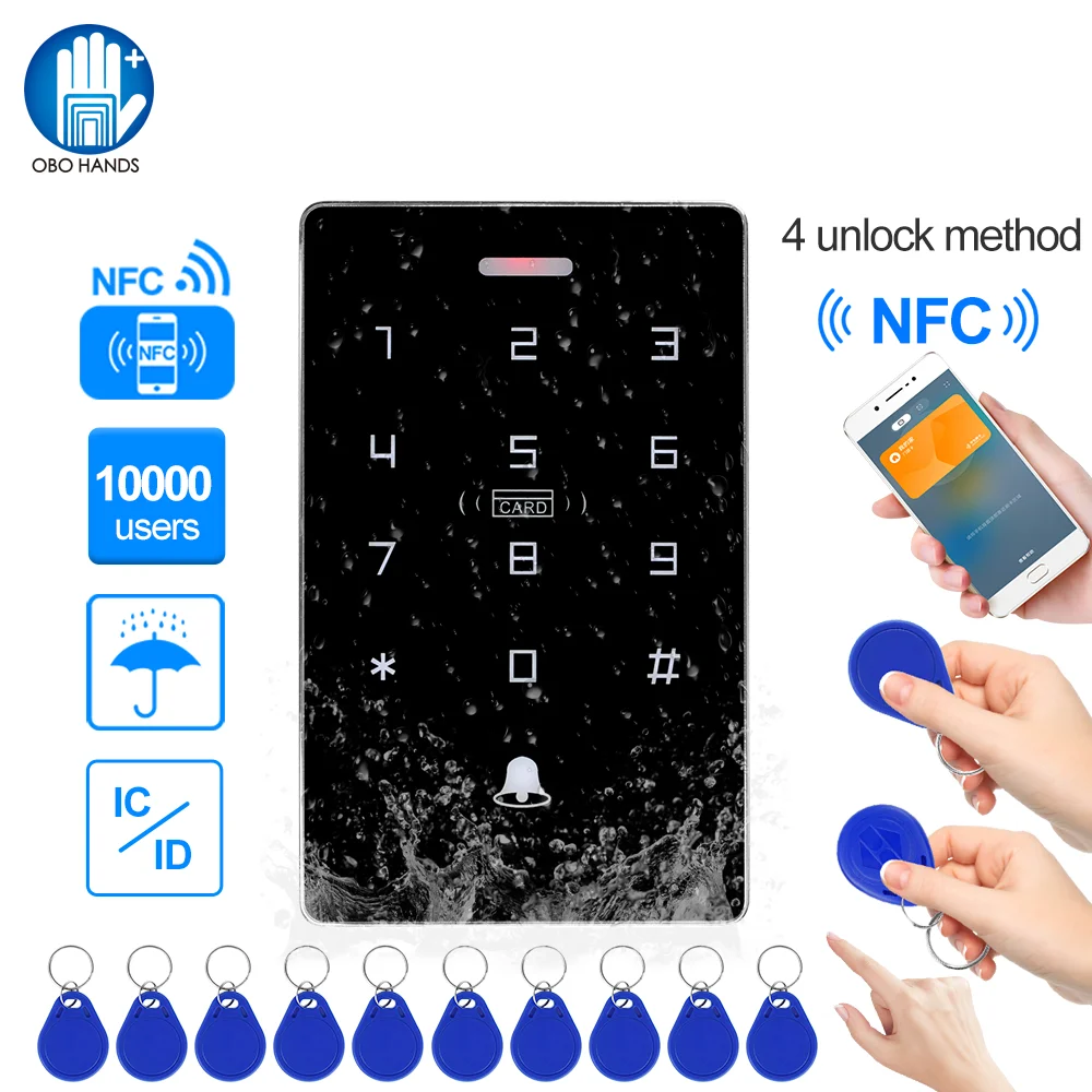 

10000 User IP68 Waterproof RFID Keyboard Backlight Touch 125Khz +13.56Mhz Access Control Keypad NFC Proximity Card Wiegand 26/34