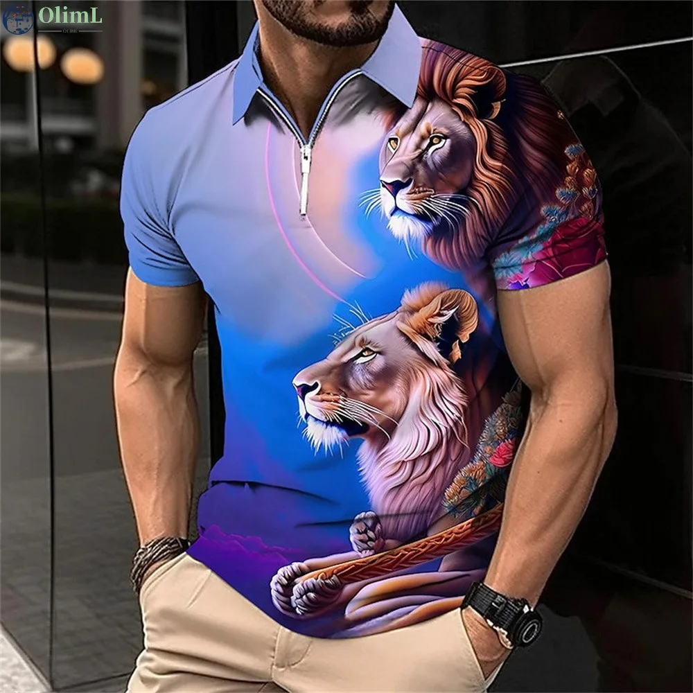 

Animal Men'S Polo Shirt 3d Lion Printing Casual Daily Lapel Tops Tees Fierce Beast T Shirt For Man Clothing Summer Short Sleeves