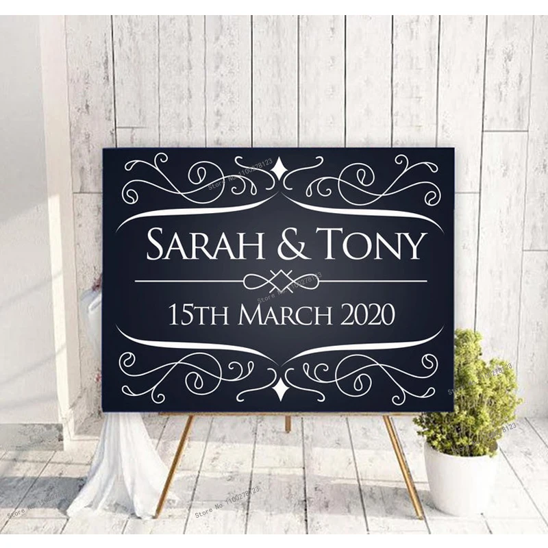 

Personalized Name and Date Wedding Board Welcome Sign Vinyl Wall Sticker Festival Marry Party Decals Removable Murals